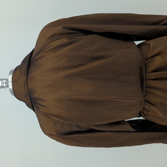 Oliver B Taffeta Double Breasted Trench Coat Green L retro vintage 90s y2k 80s - Picture 5 of 12